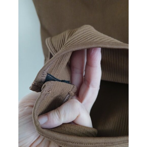 OQQ Womens L Brown Ribbed Seamless  Square Neck Bodysuit Tank Top Leotard - Picture 5 of 5